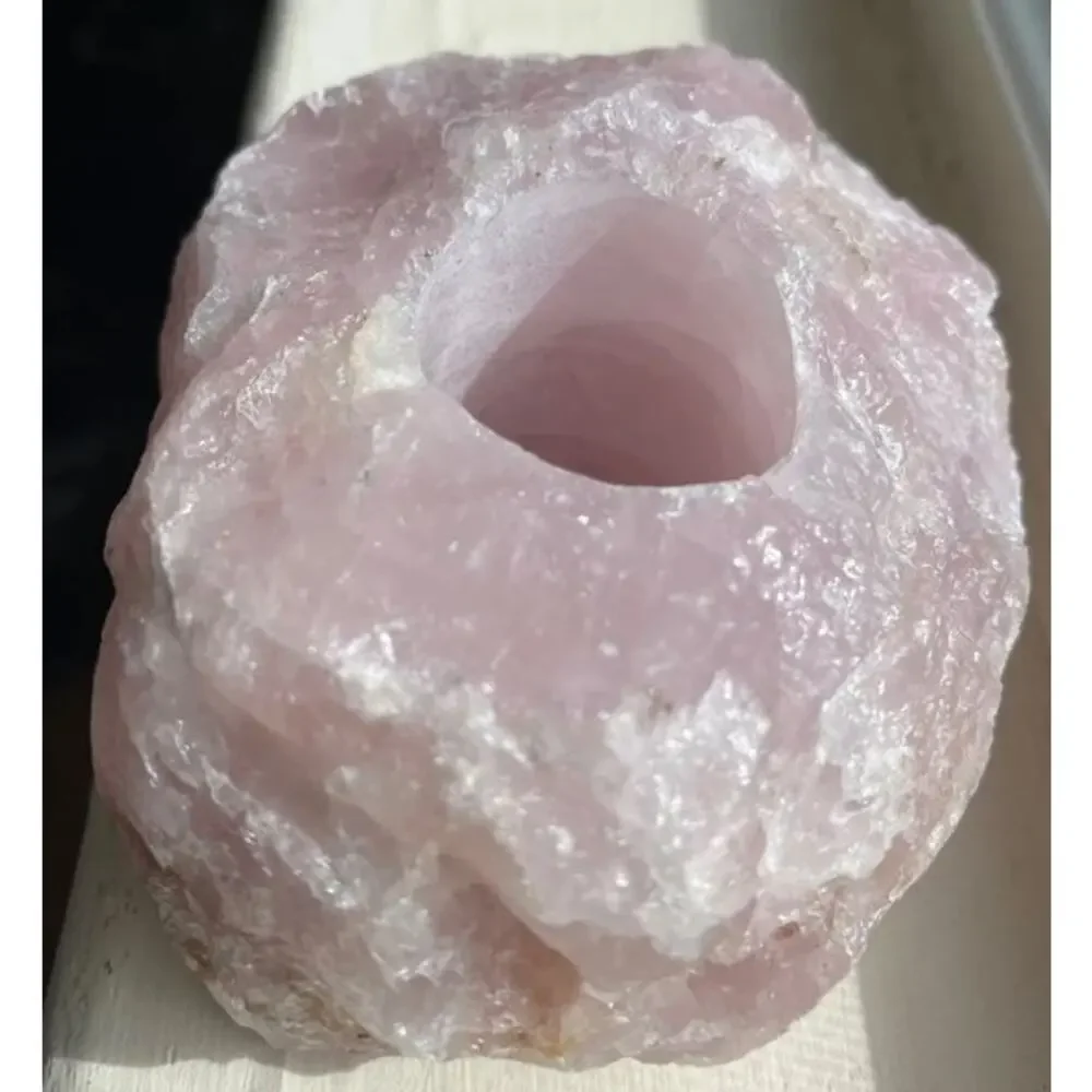 Large Natural Rose Quartz Crystal Candle Holder Tea Light Holder Made in Brazil